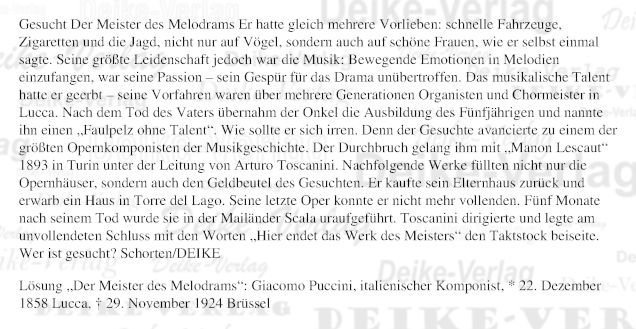Giacomo Puccini - Personenrätsel KW 4824