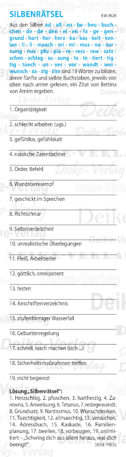 Schwing dich aus allem heraus, was dich beengt - Silbenrätsel KW 0626