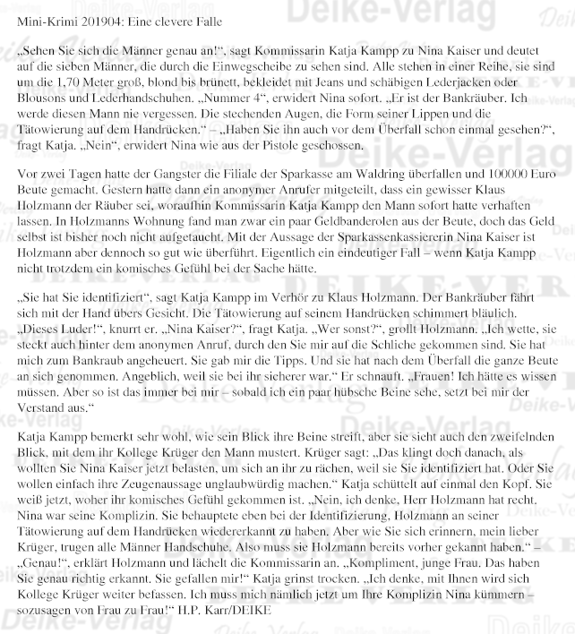 Eine clevere Falle - Mini-Krimi 201904