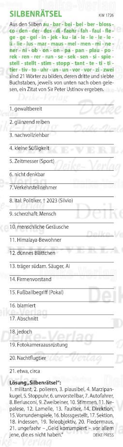 Geld korrumpiert – vor allem jene, die es nicht haben. - Silbenrätsel KW 1726