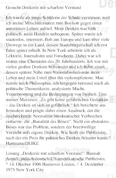 Hannah Arendt - Personenrätsel KW 4925