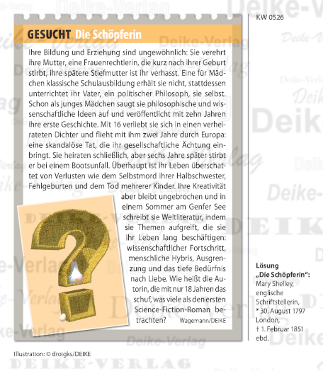 Mary Shelley - Personenrätsel KW 0526