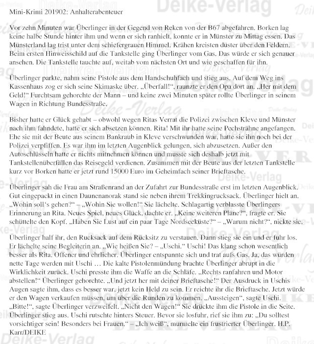 Anhalterabenteuer - Mini Krimi 201902