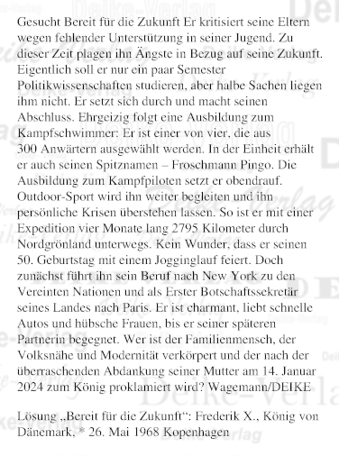 Frederik X., König von Dänemark - Personenrätsel KW 4524