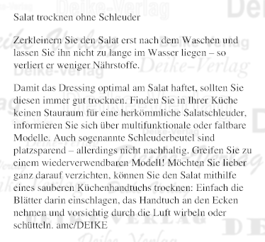 Salat trockenen ohne Schleuder
