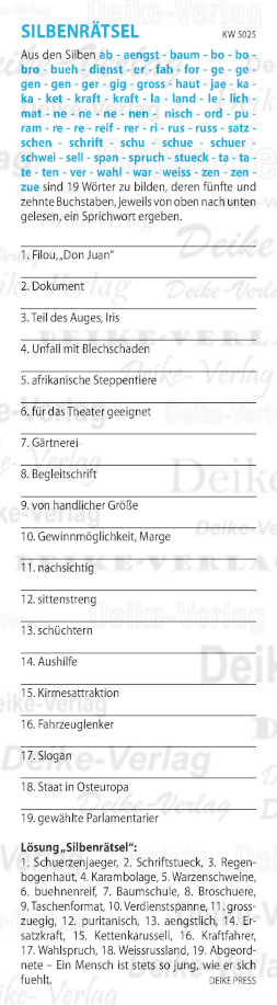 Ein Mensch ist stets so jung, wie er sich fühlt - Silbenrätsel KW 5025