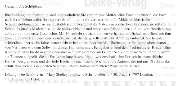 Mary Shelley - Personenrätsel KW 0526