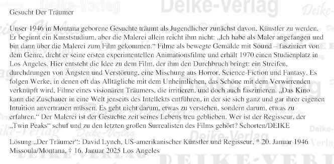 David Lynch - Personenrätsel KW 0426