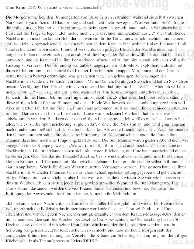 Hyacinthe versus Küchenschelle - Mini-Krimi 201905