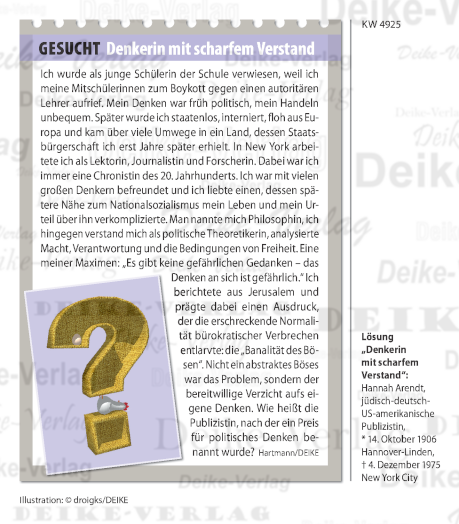 Hannah Arendt - Personenrätsel KW 4925