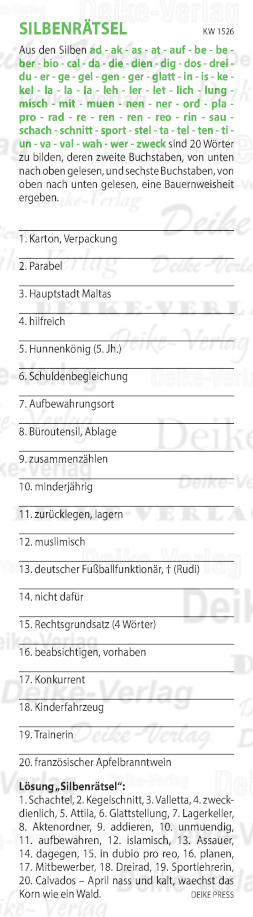 April nass und kalt, wächst das Korn wie ein Wald. - Silbenrätsel KW 1526