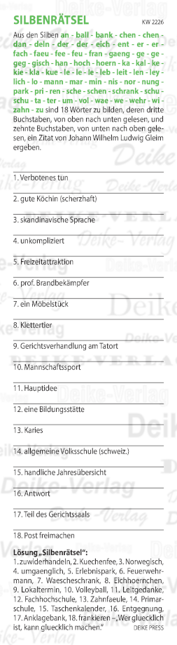 Wer glücklich ist, kann glücklich machen. - Silbenrätsel KW 2226