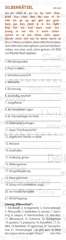 Es gibt auch im Meer des Lebens keine ewigen Felsen  - Silbenrätsel KW 4624