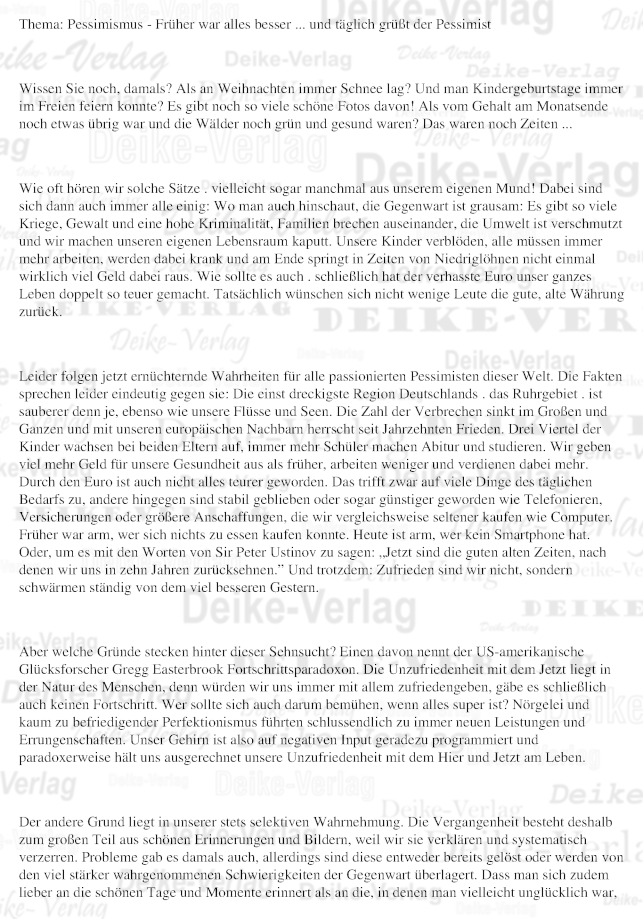 Thema: Früher war alles besser - über Pessimisten