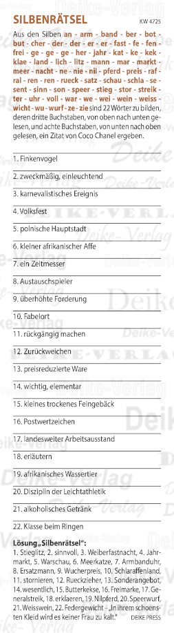 In ihrem schönsten Kleid wird es keiner Frau zu kalt - Silbenrätsel KW 4725