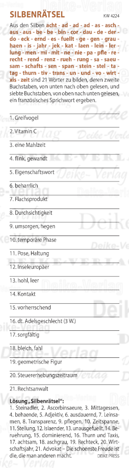 Die schönste Freude ist die, die man anderen macht  - Silbenrätsel KW 4224