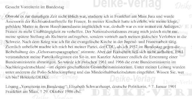 Elisabeth Schwarzhaupt - Personenrätsel KW 0226