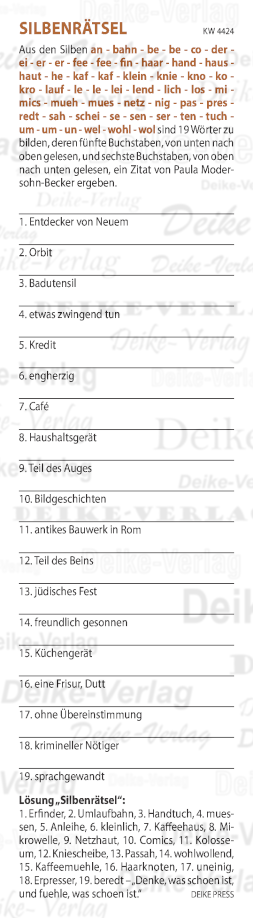 Denke, was schoen ist, und fuehle, was schoen ist  - Silbenrätsel KW 4424