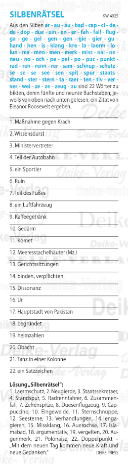 Mit dem neuen Tag kommen neue Kraft und neue Gedanken - Silbenrätsel KW 4925