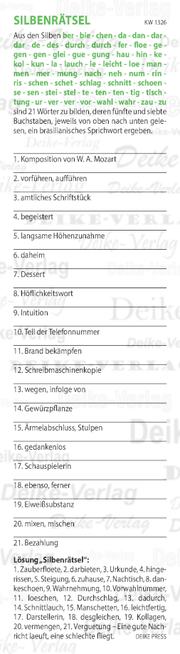 Eine gute Nachricht läuft, eine schlechte fliegt - Silbenrätsel KW 1326