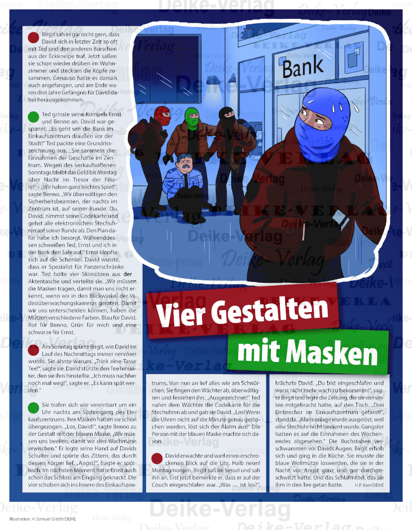 Vier Gestalten mit Masken