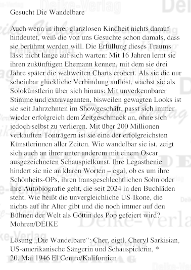 Cher (Personenrätsel) KW 2126