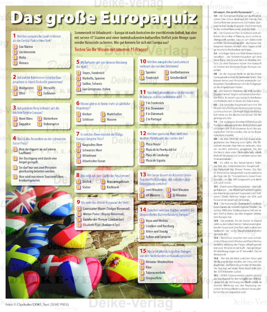 Europa - Quizpaket mit 15 Fragen